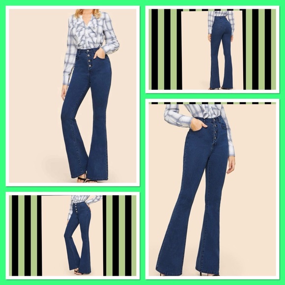 SHEIN Button Up Flare Hem Jeans. Size Small (4) - Picture 1 of 10